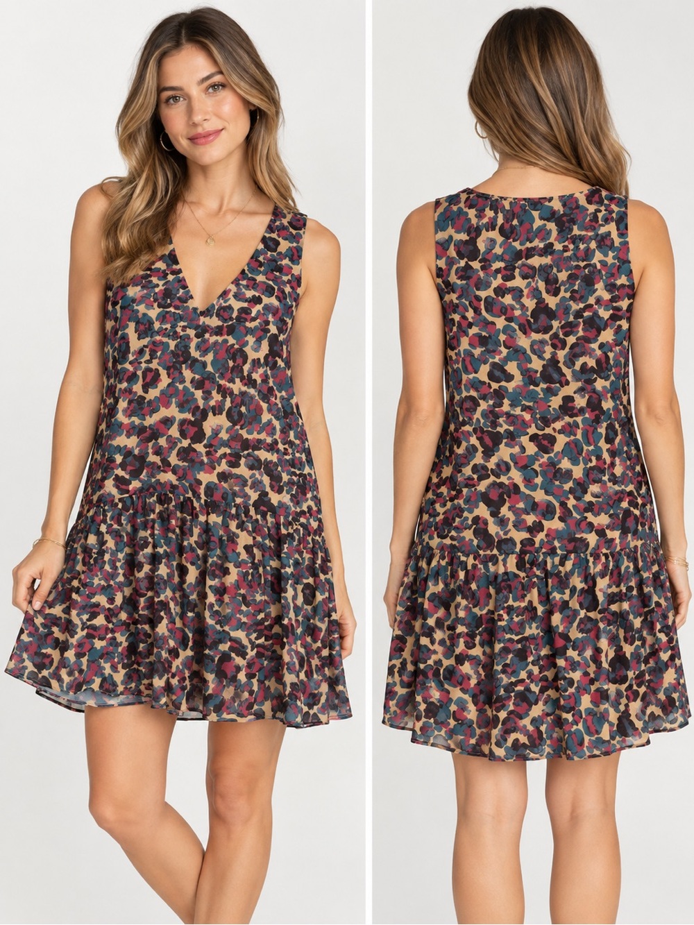 Anthropologie Chloe Oliver Risa Multicolor Leopard Print Drop-Waist Dress Medium